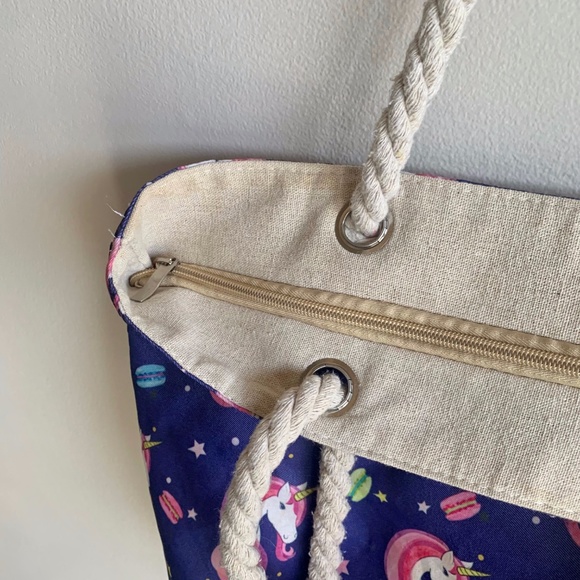 Unicorn and Macarons Canvas Beach Bag - Picture 6 of 9